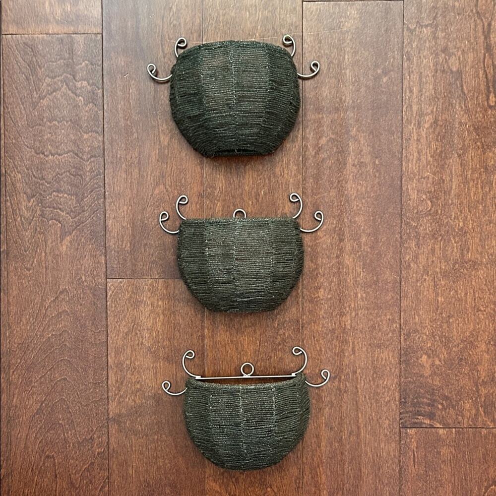 Urban Outfitters Grayish Blue Beaded Wall Mount Tea Light Sconces, Set of Three